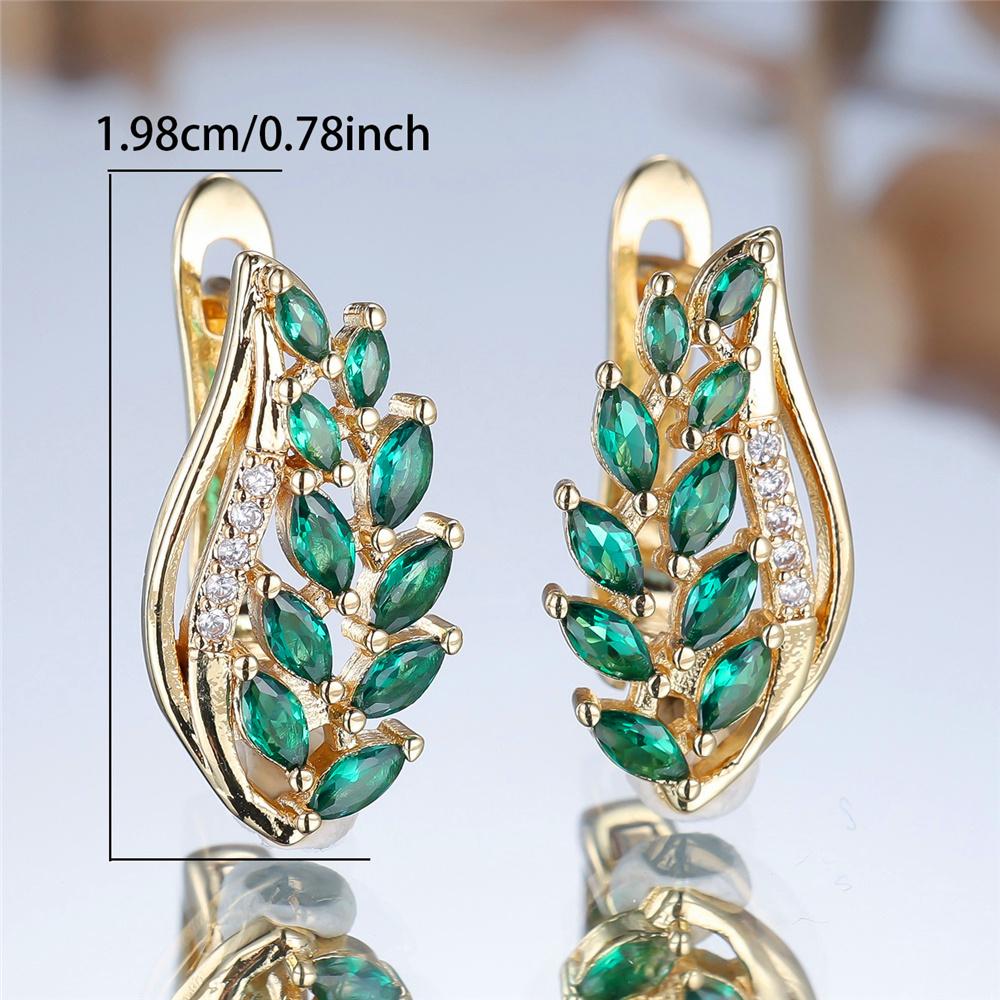 Cute Female Green Crystal Zircon Wheat Hoop Earrings For Women Silver Gold Color Wedding Jewelry