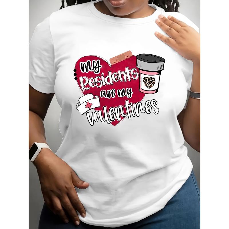 

Women s Residents Are My Valentine Nurse Print T-Shirt Casual Short Sleeve Scrubs Top 4XL