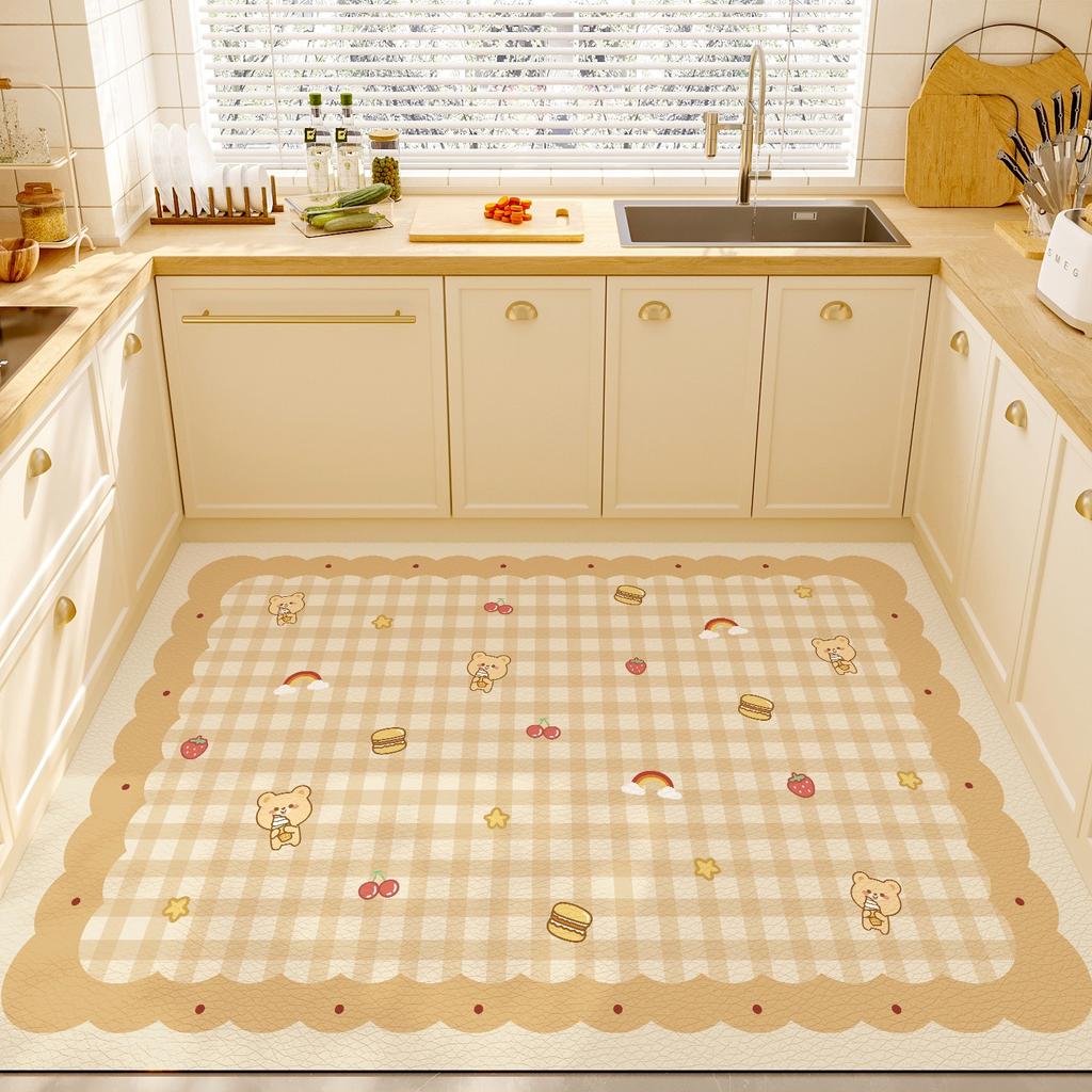 Pink Kitchen Carpet Waterproof Floor Mat Pvc Leather Carpets Non-slip Oil-proof Candy-colored Cute Sweet Home Decoration Rugs
