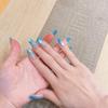 Blue Gradient Glass Beads Manicure with Detachable Cat Eye Accent