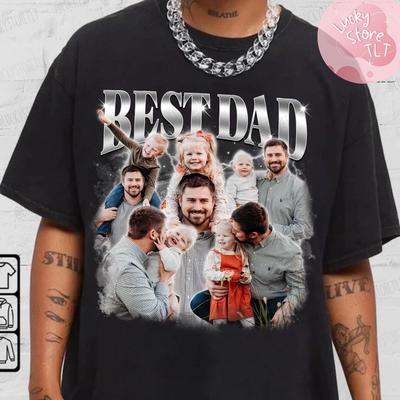 Maßgeschneidertes Bootleg-Shirt mit Foto für Papa, Vatertagsgeschenke, Personalisiertes Papa-Porträt-Shirt, Bester Papa der Welt, Geschenk für neuen Papa, Maßgeschneidertes Geschenk für Ehemann