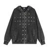 Unisex Streetwear Hooded Zip-Up Sweatshirt With Rivet Detail Cotton Blend Loose Fit Casual Wear