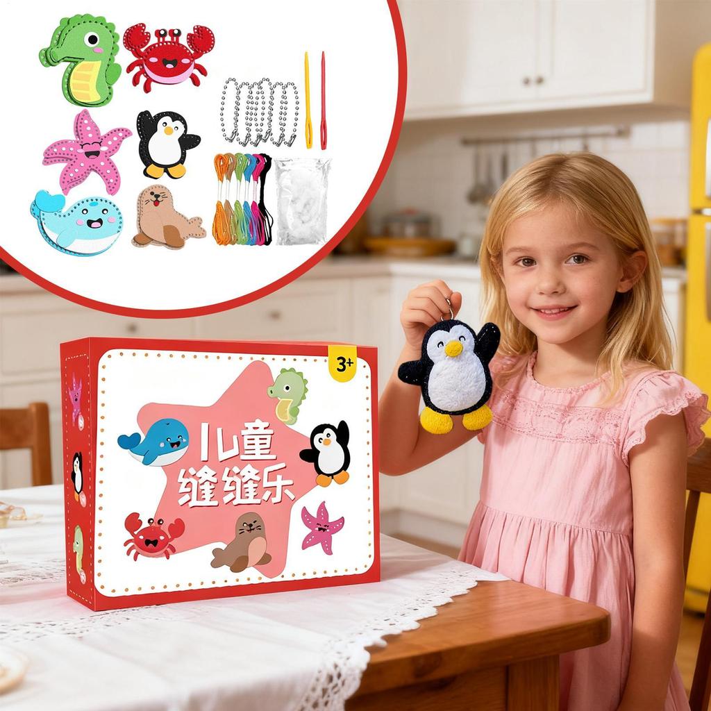 Girls Sewing Kit Fun Educational Toys Handmade Girls Animals Hand Sewing Set For Children Toddler Home Travel Kindergarten