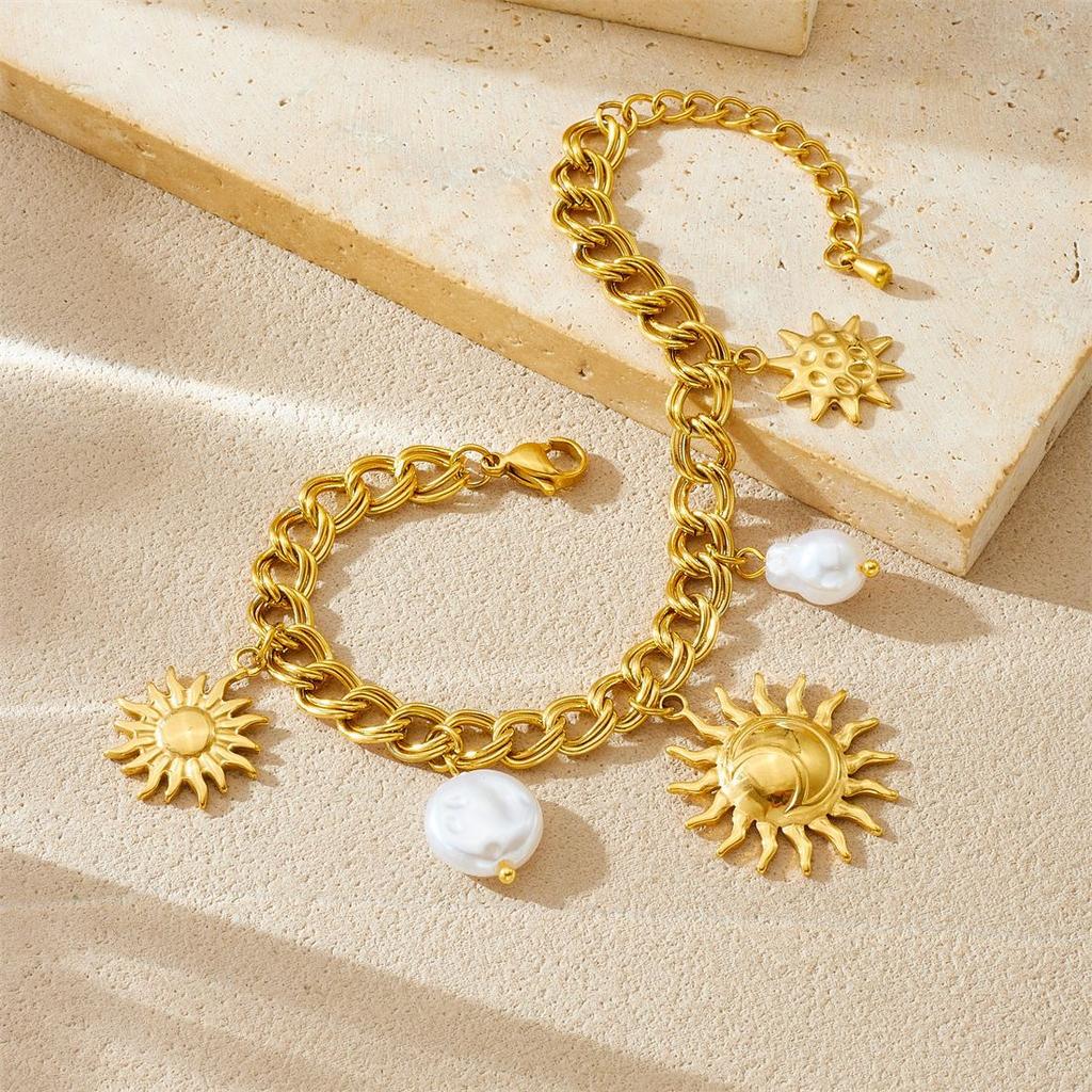 Stainless Steel Moon Sun Splicing Flower Star Bracelet Women Jewelry Accessory