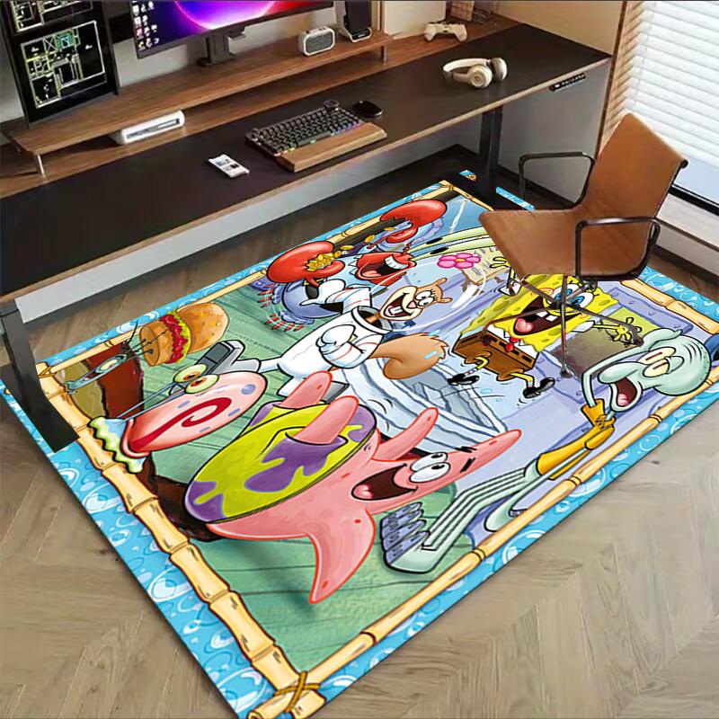 Spongebob'S Crazy Friends Carpet For Playroom Bedroom Living Room Sofa Home Decorkids Game Area Rug Nonslip Floor Mat