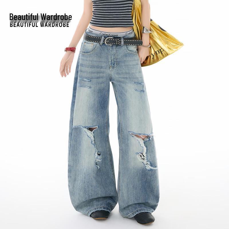 BEAUTIFUL WARDROBE Women s High-Waisted Distressed Wide-Leg Jeans 2XL