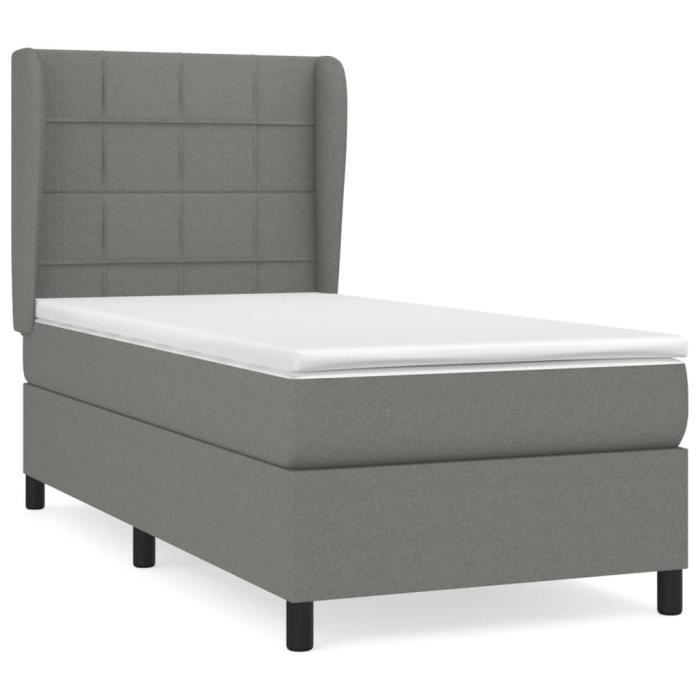 3127942 vidaXL Lit à sommier tapissier avec matelas Gris foncé 100x200cm Tissu