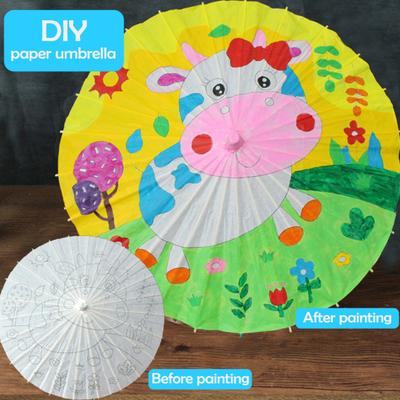 Yousheng 27/41CM DIY Kézzel Festhető Papírernyő Kínai Stílusú Dekoratív Olajpapírernyő Fa Nyéllel Gyerekeknek Színezhető Keletiernyő