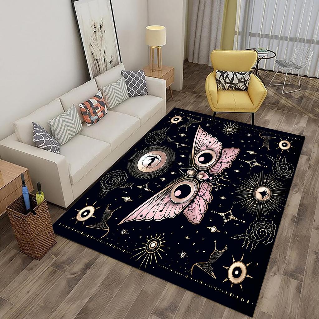 Butterfly Area Rug for Living Room Bedside, Gothic Moth Doormat Astrology Style Carpet Boho Exotic Starry Sky Indoor Floor Mat