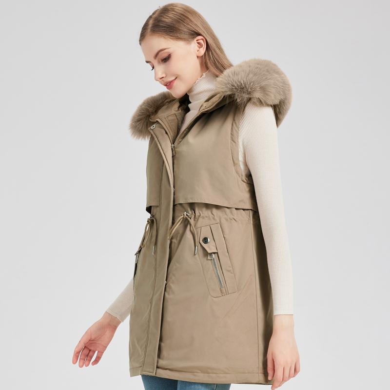 Fashion Winter Coat Female Long Parkas Hooded Faux Fur Collar Detachable Sleeves Loose Thick Warm Women's Jackets