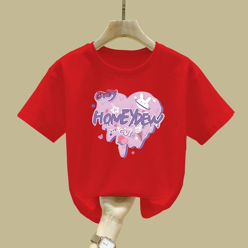 White ShortSleeved Girls Tshirt RoundNeck Polyester Fiber Childrens Top Modal Fabric for Zhongda Children 110