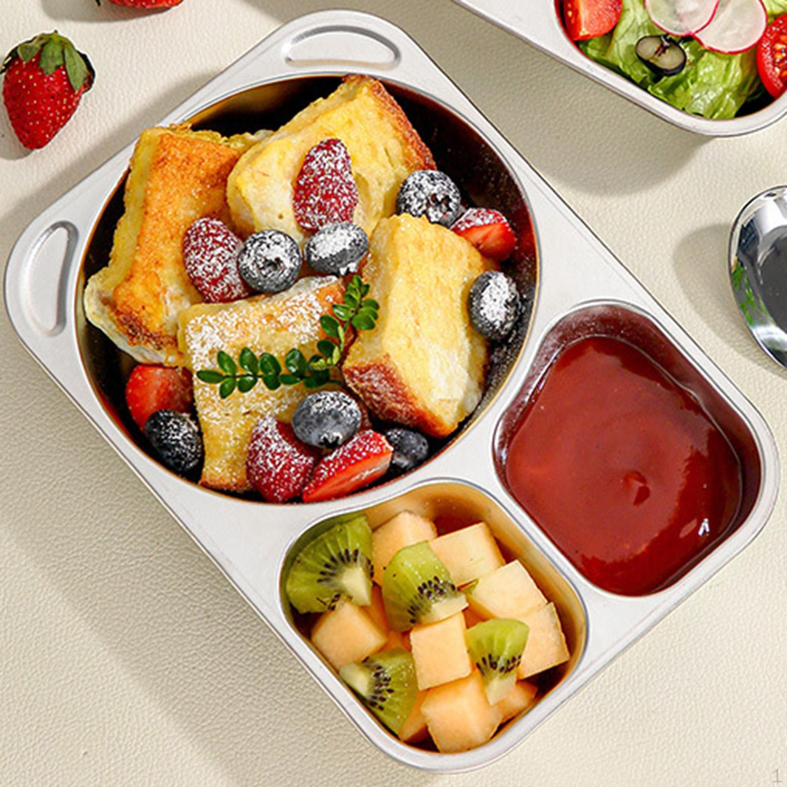 

Разделенная тарелка для детского ужина из мультфильма из нержавеющей стали с милой перегородкой для еды three grid