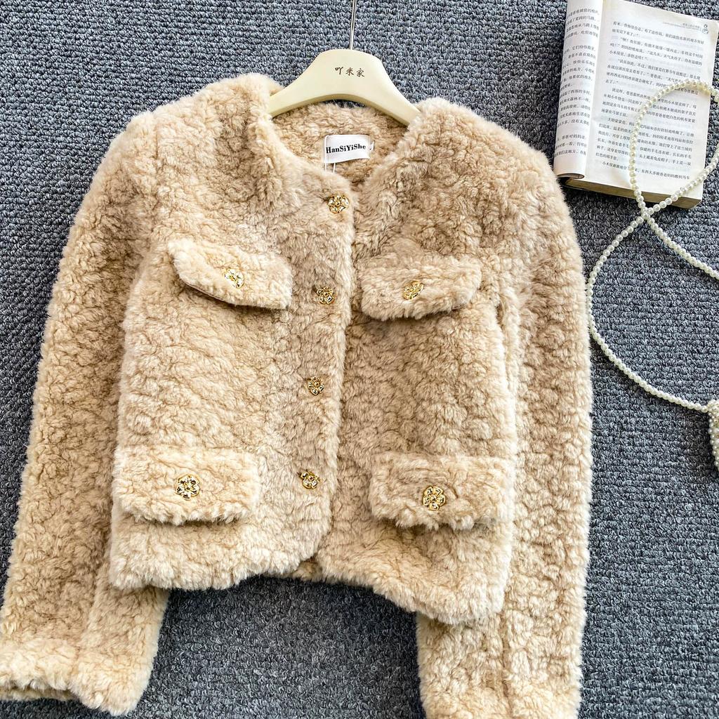 Toamnă Iarnă Femei Jachetă Scurtă Caldă de Lux din Blană Faux Mincă Mânecă Lungă Nastur Unic Îmbrăcăminte Exterioară de Crăciun Palton