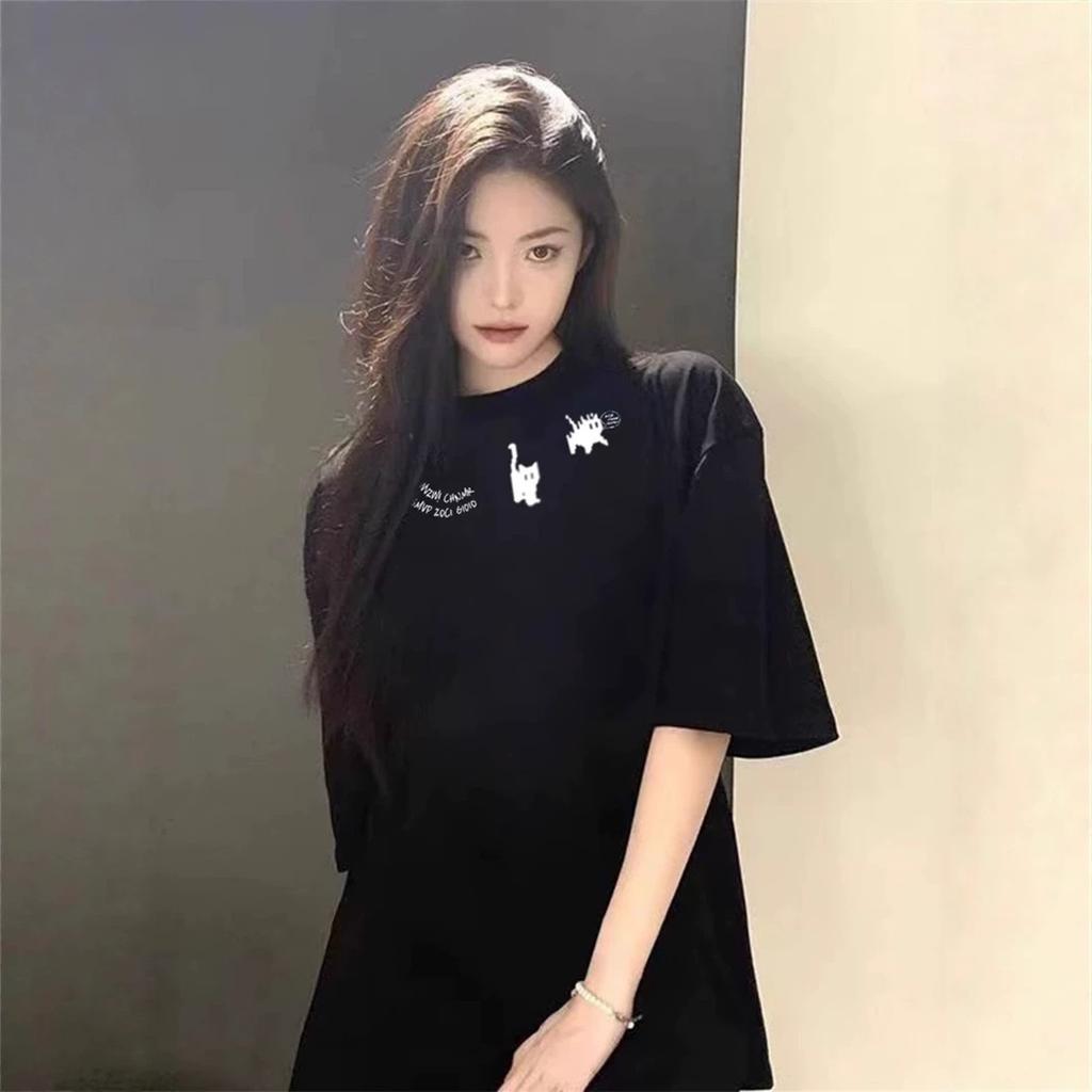 Summer Shoulder Cotton Cat Short-sleeved T-shirt Women's New Design Sense Niche American Loose Half-sleeved Top