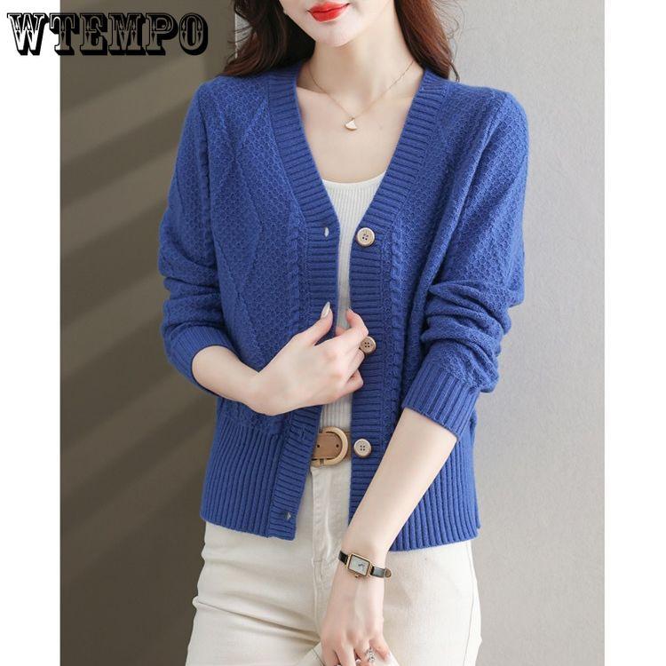 Spring and Autumn Women's Solid Color Knitted Cardigan Retro Sweater for Women Fashionable