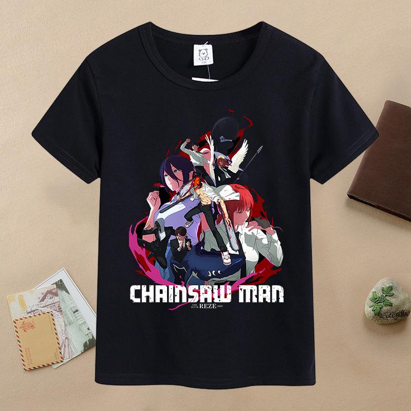 New Chainsaw Man Children T-shirts Anime Character Printed T-shirt Kids Casuals Sports Short Sleeves Tops Baby Boys Clothing