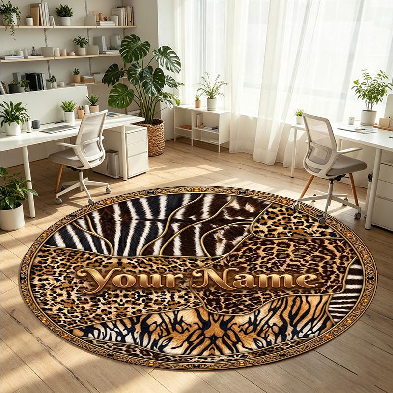 Wild Animals (144) Theme Round Crystal Velvet Rug Custom Name Text Personalized Floor Mat Home Decor Non Slip Crystal Carpet