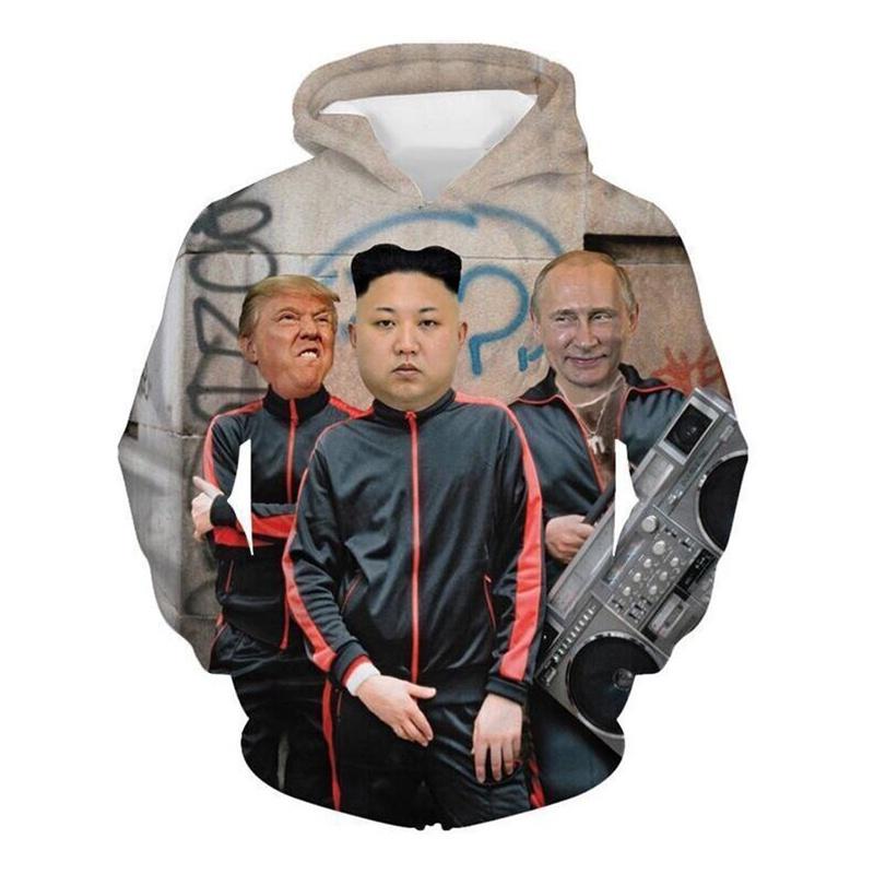 

Забавная мужская толстовка-пуловер с 3D-принтом Дональда Трампа, Путина и Ким Чен Ына Tag 2XL=US L