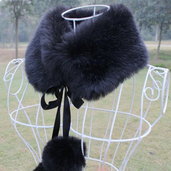 Women Scarf Thicken Super Soft Fluffy Windproof Solid Color Keep Warm with Hairball Winter Imitation Rabbit Fur False Collar Shawl for Outdoor