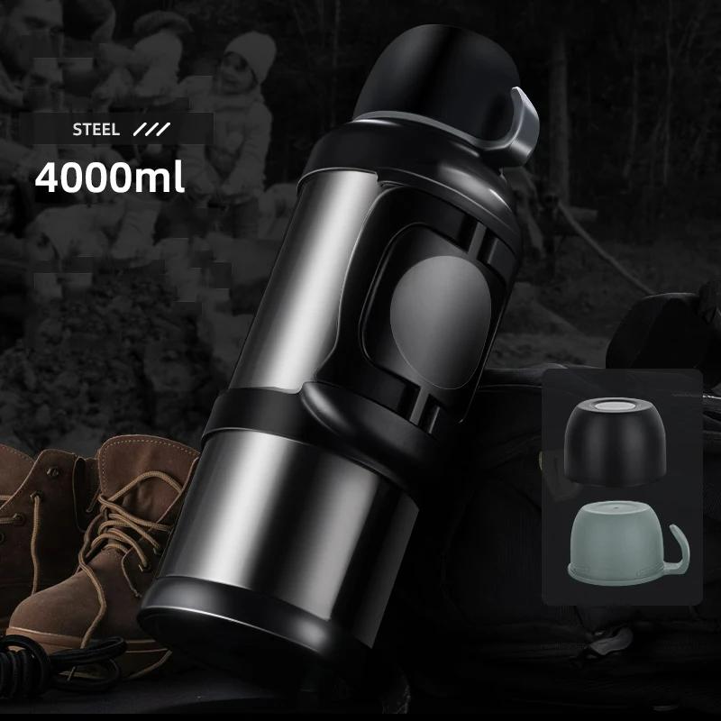 

Открытый термос большой емкости из нержавеющей стали, термос, портативный термос для путешествий, пешего туризма, герметичный термос 4000ml серебряный