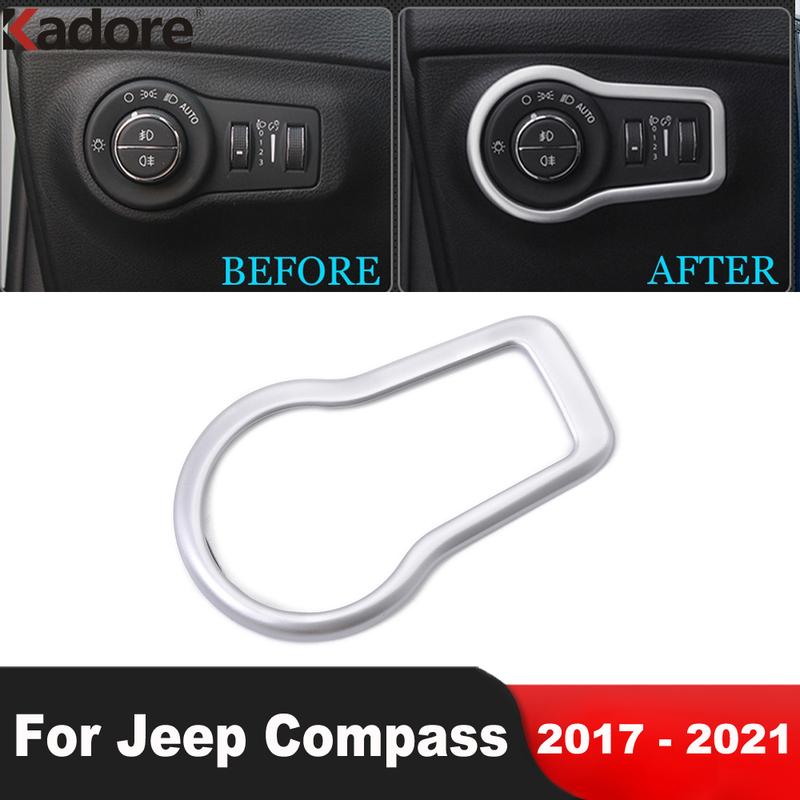 Car Head Light Lamp Switch Control Button Panel Cover Trim For Jeep Compass 2017 2018    Matte Interior Accessories