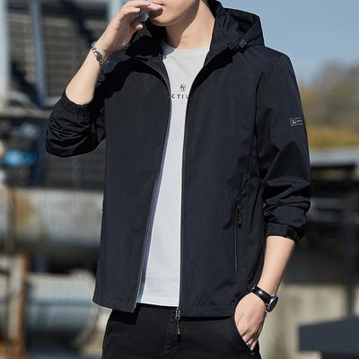 Giacca Softshell Impermeabile Leggera da Uomo con Cappuccio Rimovibile e Tasca con Zip Abbigliamento da Campeggio Primaverile