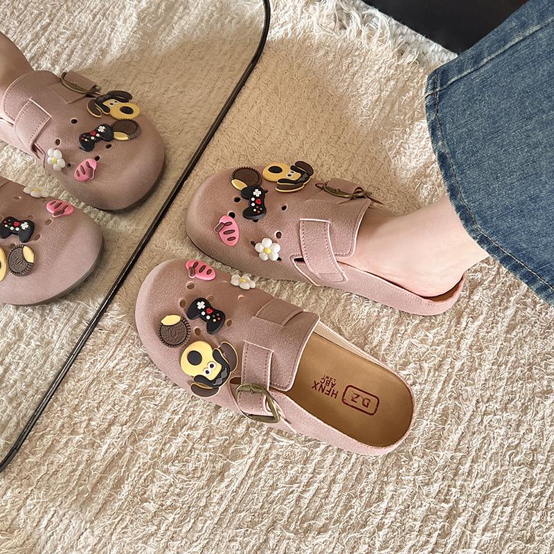 Fashion New Women's Shoes Cute Baotou Suede Leather Shoes Trendy Women's Home Sandals Summer Retro Fashion Designer Garden Shoes 34-42