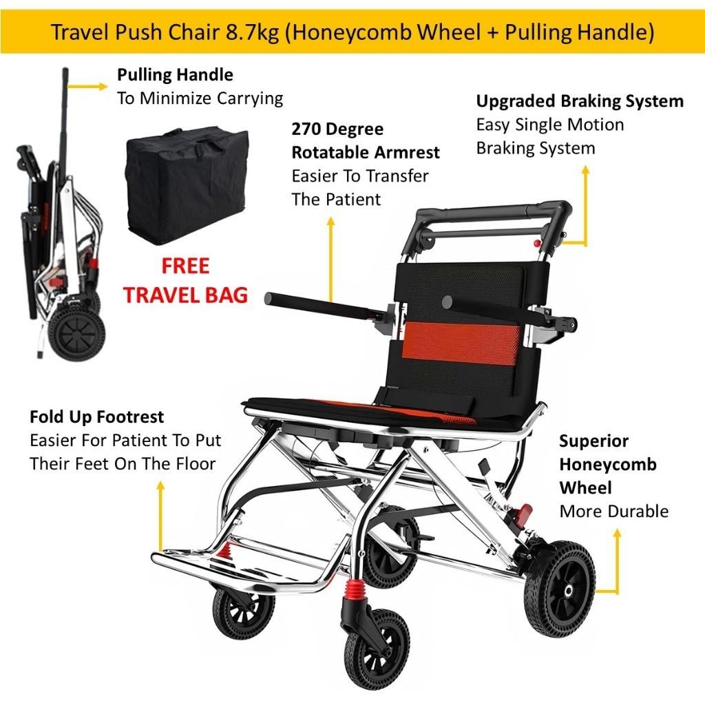 Foldable Self Propel Wheelchair Portable Lightweight Travel Push Chair