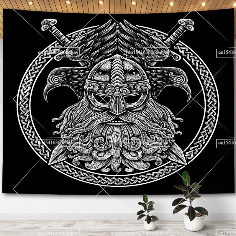

Норвежский викинг настенный гобелен украшение комнаты эстетический воин Один меч топор ворон гобелены фон для вечеринки гобелены 230X150CM 90x60in