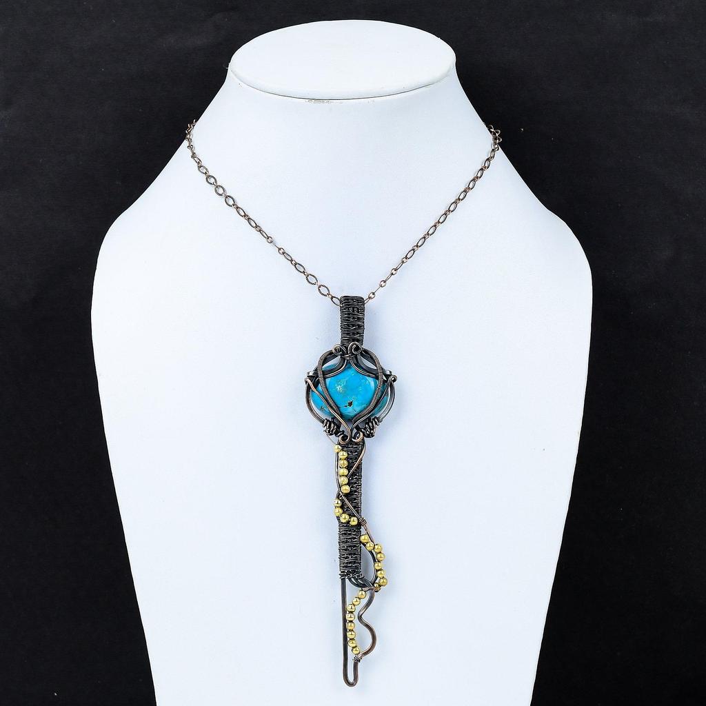 Tibetischer Türkis Anhänger Kupferdraht umwickelter Schmuck Einzigartiger Schlüsselanhänger Handgefertigter Edelsteinanhänger Jubiläumsgeschenk Kupferdraht umwickelter Anhänger