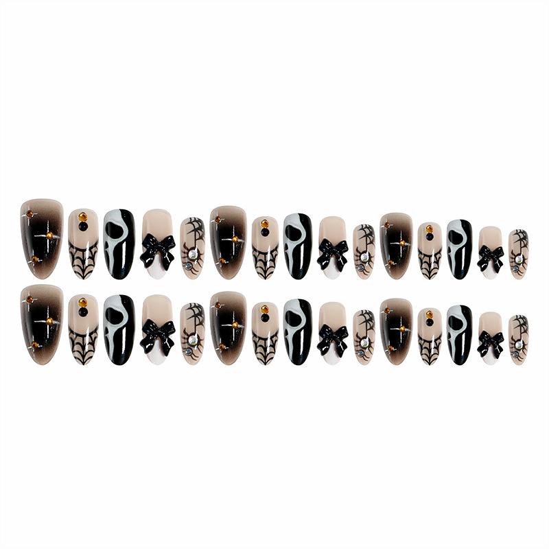 European And American Wearable Nails Halloween Spider Web Almond Nails Ins Bow Diamond Nail Art Patch