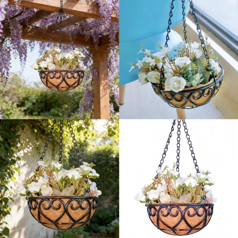 Coconuts Brown Round Iron Chain Hanging Basket Flowerpots European Creative Green Plant Comosum Flower