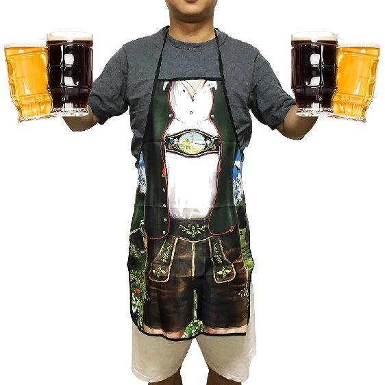 MOMOONNON Creative Bavarian Tracht Lederhosen Apron Oktoberfest Bavarian Funny Apron Kitchen Cooking Grilling BBQ Baking Aprons for Men