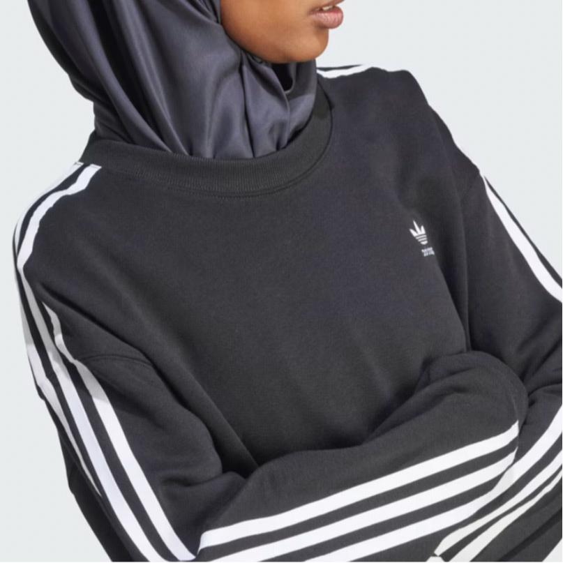 Adidas Womens 3-Stripes Crew Sweatshirt Black Women Streetwear IR5522