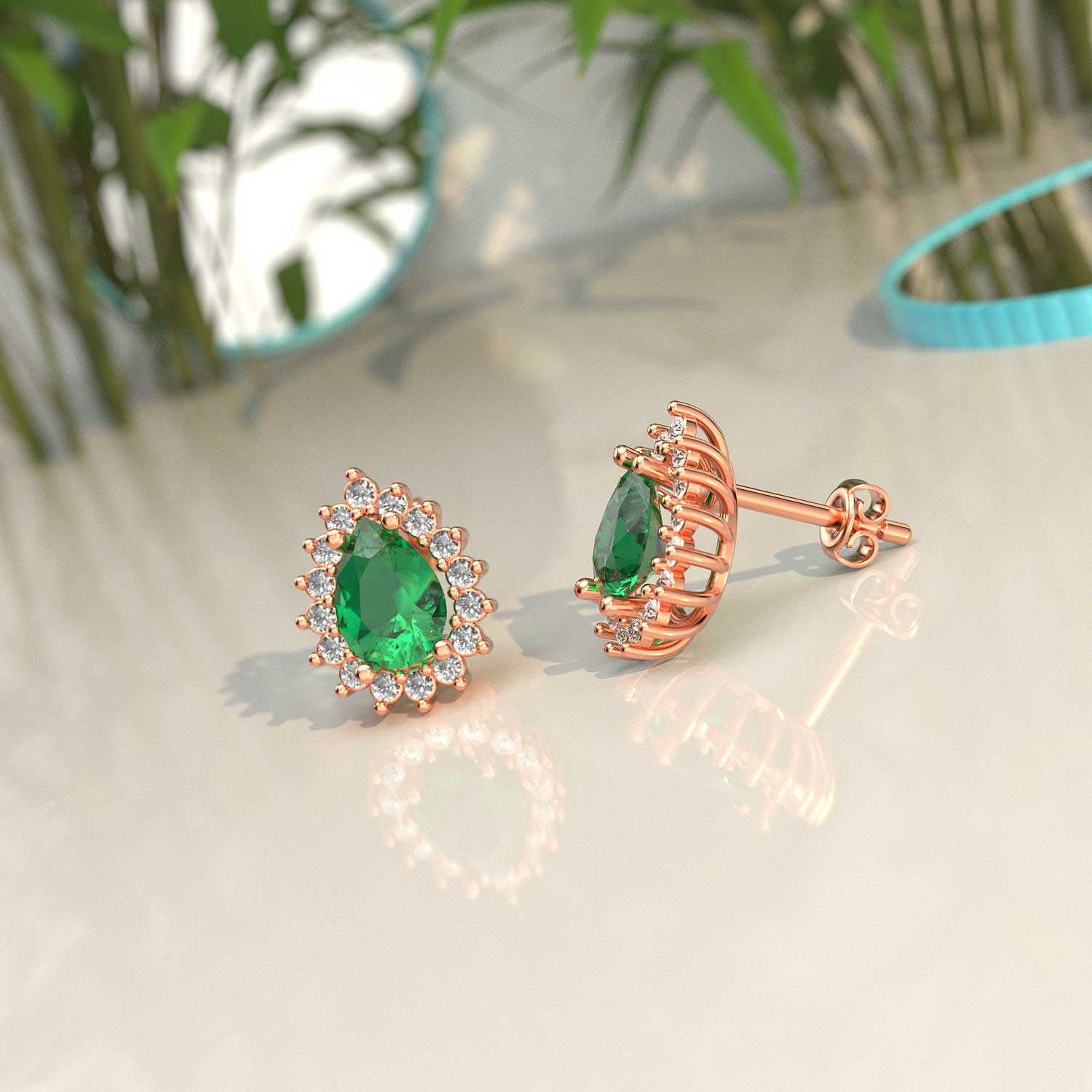 

Серьги Anturaj из розового серебра с зеленым камнем