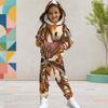 Girls Hooded Long Sleeve Owl Book Printed Two Piece Set Kangaroo Pocket Cuffed Pants