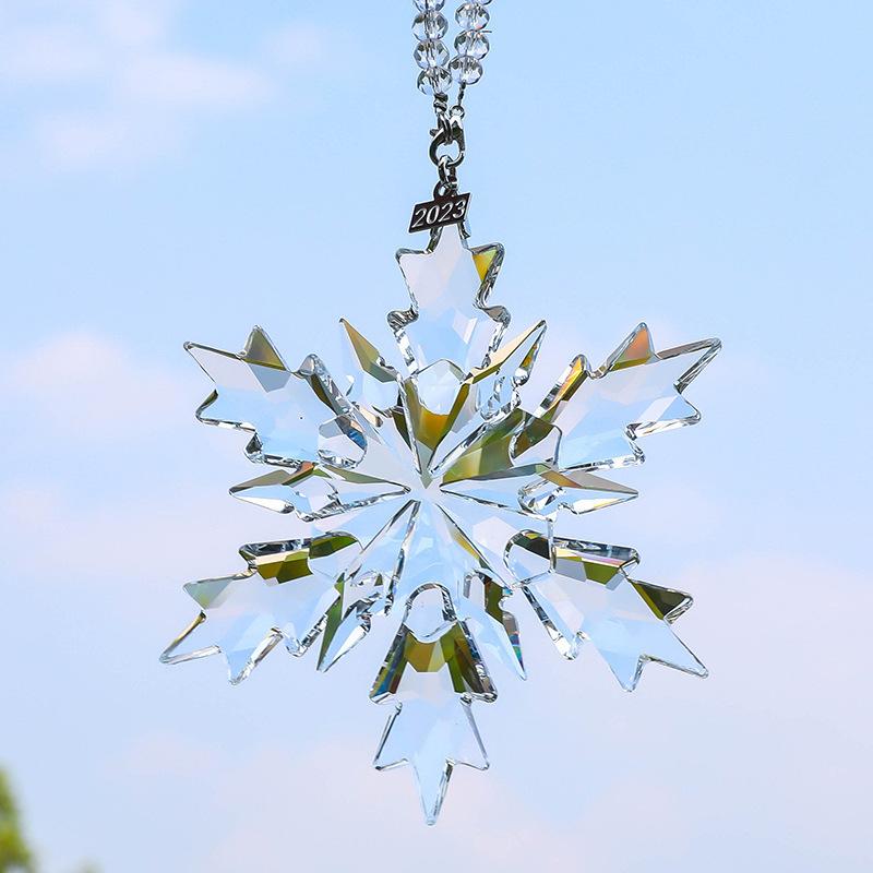 Cross-border Exclusive Snowflake 4 Christmas Tree Pendant 2025 Artificial Crystal Car Hanging