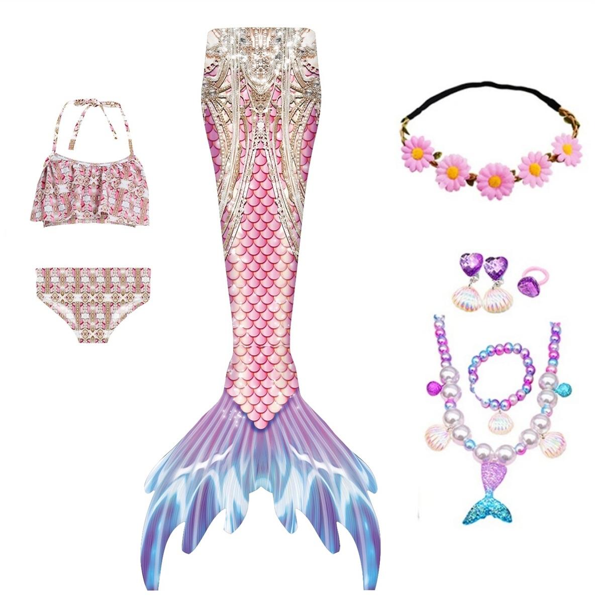 

9 шт./компл. купальник с хвостом русалки для девочек, детский костюм Русалочки, пляжная одежда для косплея, купальный костюм 150(10-12T)