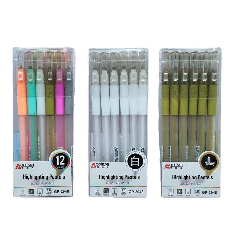 Oudemei 12-Color Pastel Highlighter Journal Pens, Watercolor & Outline for Drawing, Notes & Doodling, 1.0mm White Tip.