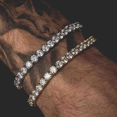 Hiphop tenis bilekliği Homme buzlu Out 3/4/5mm kübik zirkonya erkek kristal zincir el Hip-hop streetwear takı erkek H086