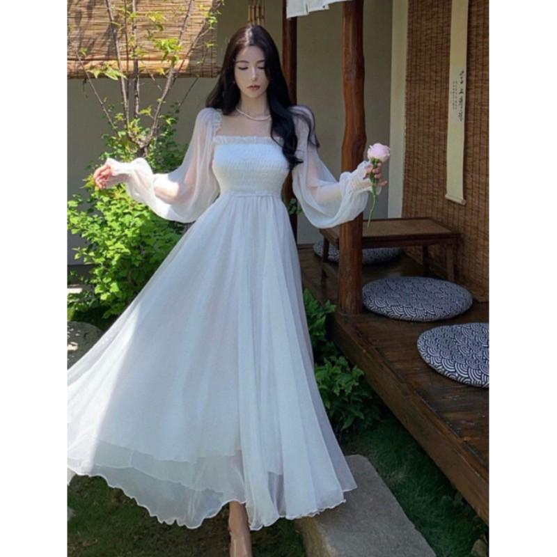 Women's Summer Vacation Dress: Flowy Chiffon Beach Dress, Long Style