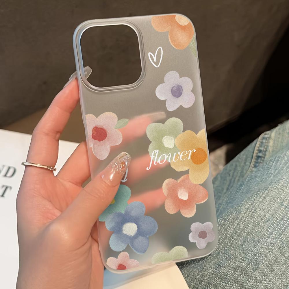 Mobile Phone Cases for iPhone 11 13 15 Pro Max 12 14 Pro Max Case iPhone 16 15 Plus 13 Pro 12 Frosted Texture Painted Cartoon Flowers