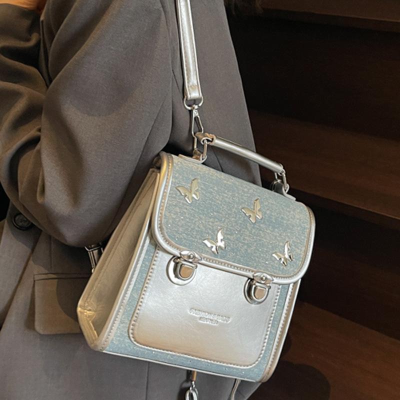Student Class Backpack Women's Korean Version Retro Fashion Butterfly Handbag 2025 Niche Simple Trend Shoulder Bag