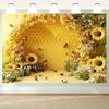 2D Flat Printing Party Backdrop Vibrant Bee and Sunflower Garden Scene
