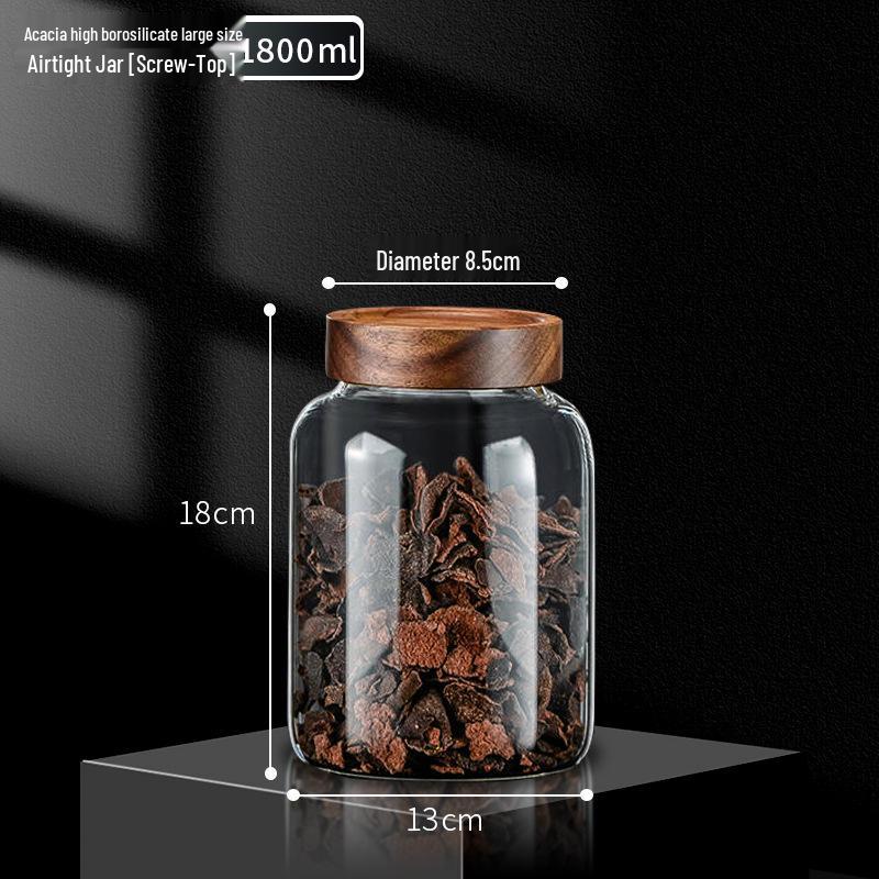 Large Glass Storage Jar with Acacia Wood Lid for Dried Tangerine Peel, Tea, Grains, and Pickling.