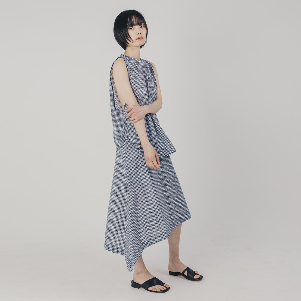 Wimzi Mind Cocoon Asymmetrical Skirt_Blue Check