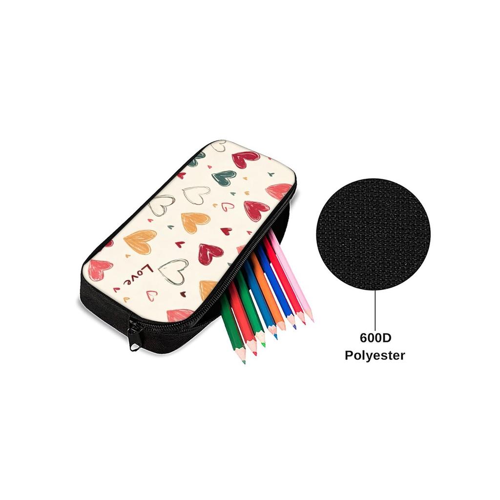 Doodle Heart Love Print Single Layered Pencil Case for Boy/Girls Best Gifts Cartoon School Supplies Pencil Pouch for Children