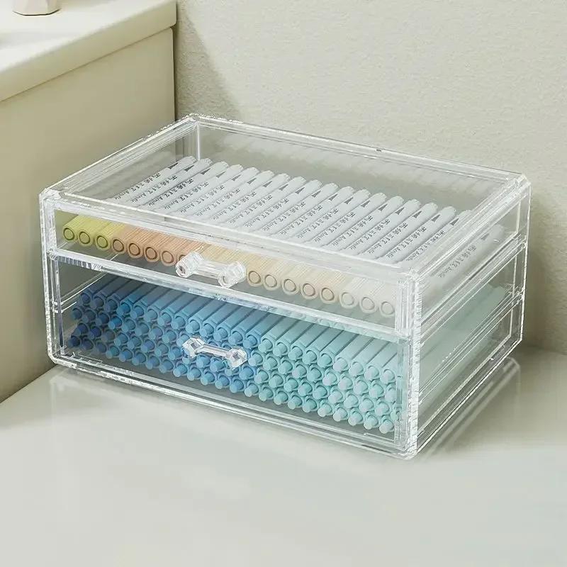 Multifunctional Transparent Acrylic Marker Pen Holder Colored Pencil Case Large Capacity Organizer for Kids Art School Supplies