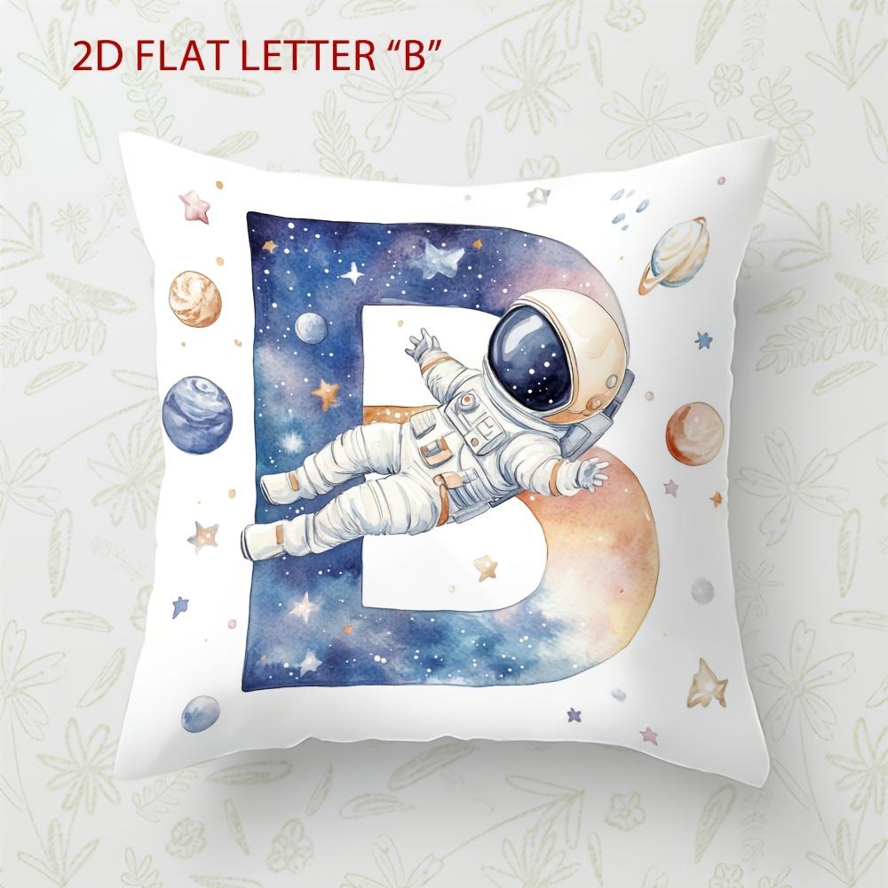 Astronaut Letter Print Pillow Cover Cosmic Space Theme Cushion Cover For Office Sofa Bedroom Living Room Home Decor Galaxy Style