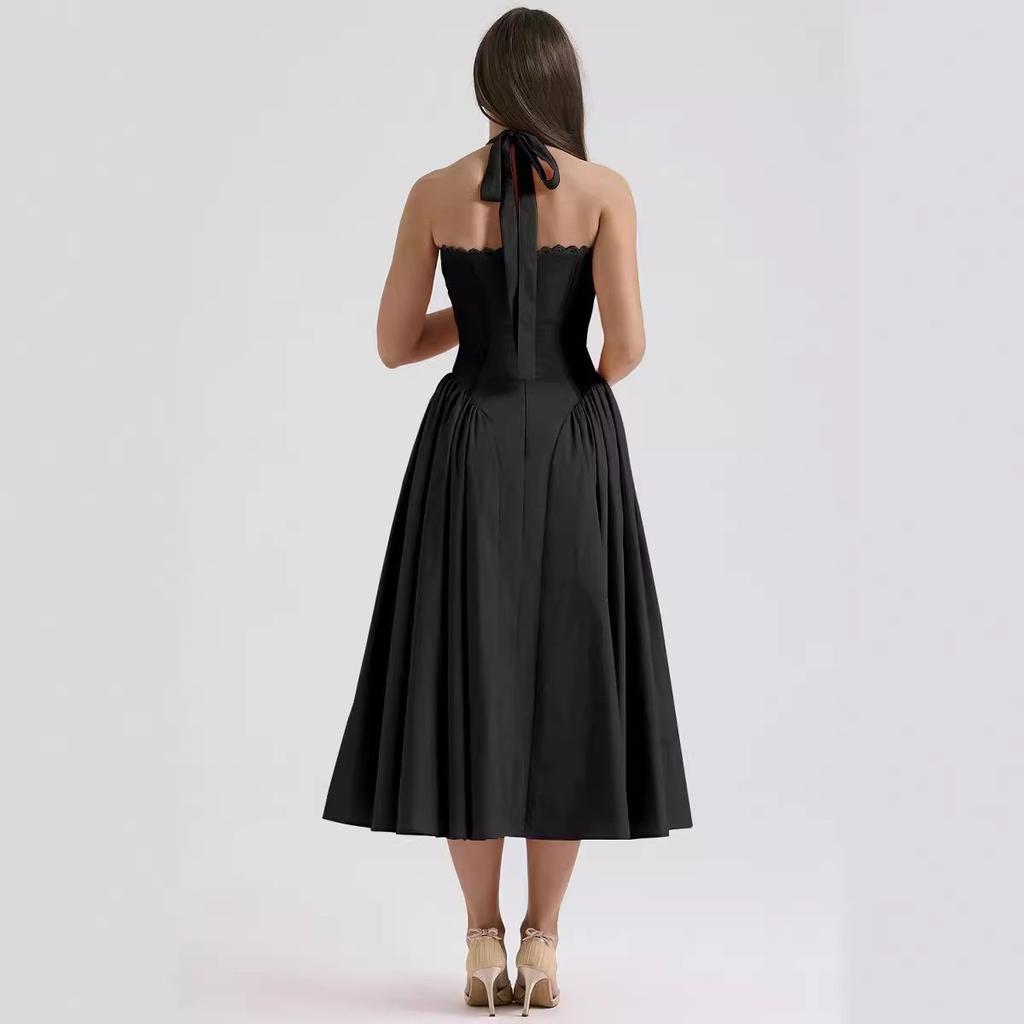 LYRIA Elegant A Line Midi Dress New Arrivals Halter Sexy Holiday Party Dresses Summer Women's Clothing Wholesale